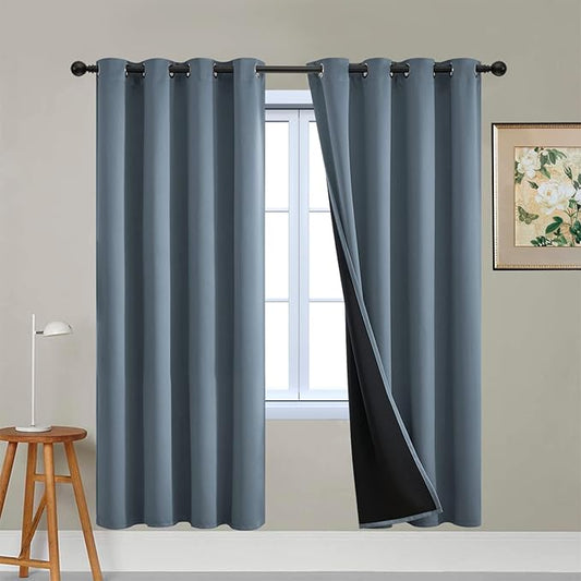 Yakamok Total Blackout Curtains, 2 Thick Layers Completely Blackout Soild