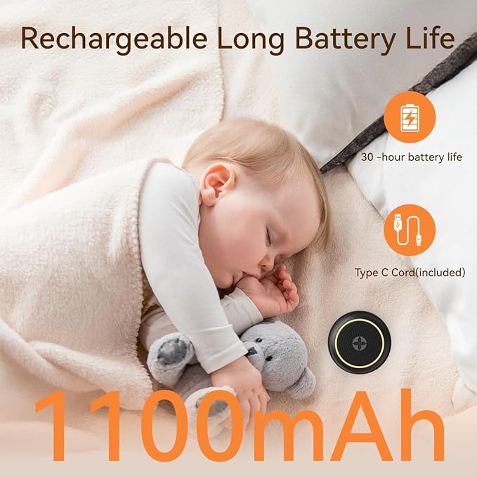 Portable Sound Machine Small Mini White Noise Machine Brown Noise 30 Soothing Sounds Rechargeable Speaker Block Noise 4 Memory Function Natural Baby Adults Kids for Travel Office Privacy Improve Sleep