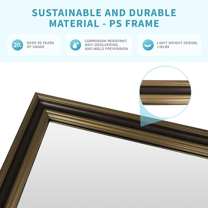 Retro Copper Effect Framed Wall Mirror, 30x40 Rectangle Mirror,