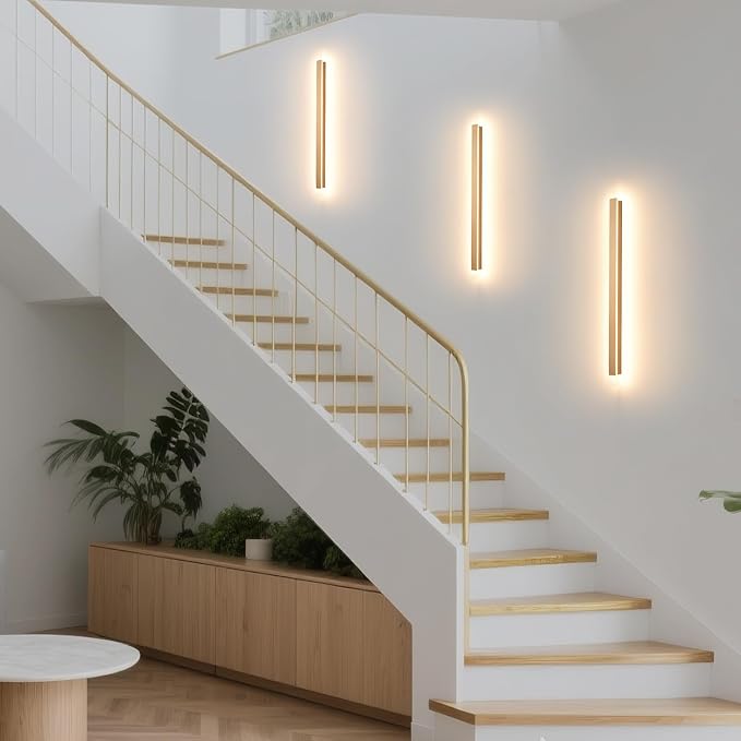 KELUOLY Modern Plug in Wall Sconces, 23.6 inch Frosted Gold LED Long Wall Lights