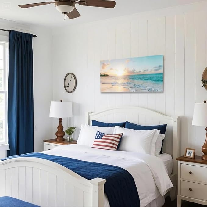 Goldfoilart Ocean Beach Sunset Canvas Wall Art