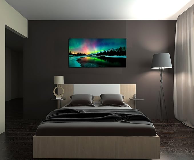 S01950 Wall Art Aurora scenery Painting on Canvas Stretched and Framed Canvas