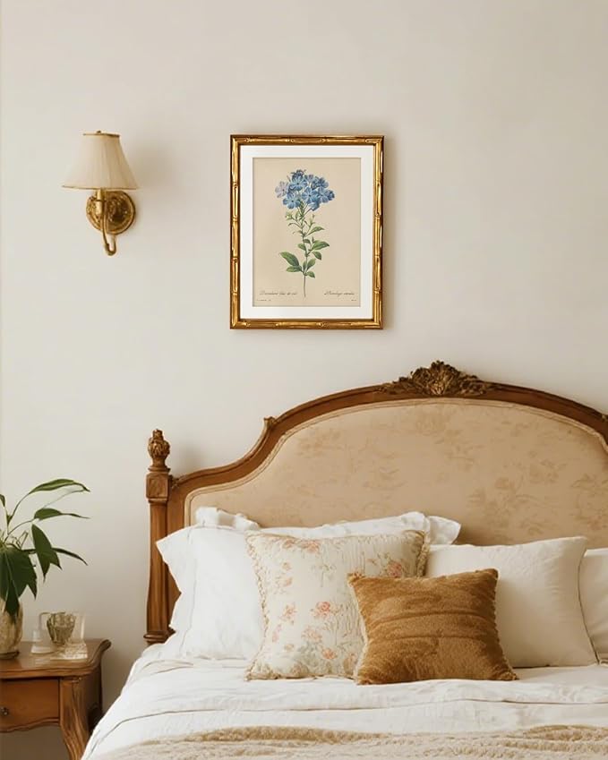 InSimSea Gold Bamboo Framed Canvas Wall Art, Vintage Minimalist Blue Botanical