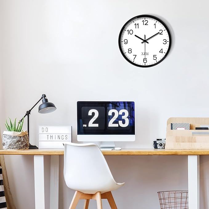 XFM Wall Clock Black Silent Wall Clocks Battery Operated 14 Inch Modern Non