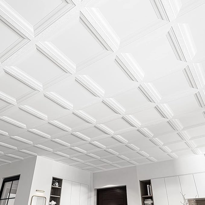 Art3d 24-Pack Square Drop Ceiling Tile 2ft x 2ft in White, PVC Ceiling Panel 24