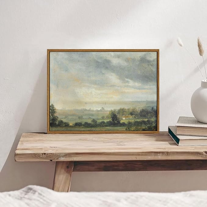 OIQArtOIQ Vintage Framed Wall Art Pastoral Landscape Canvas Art Prints Rustic