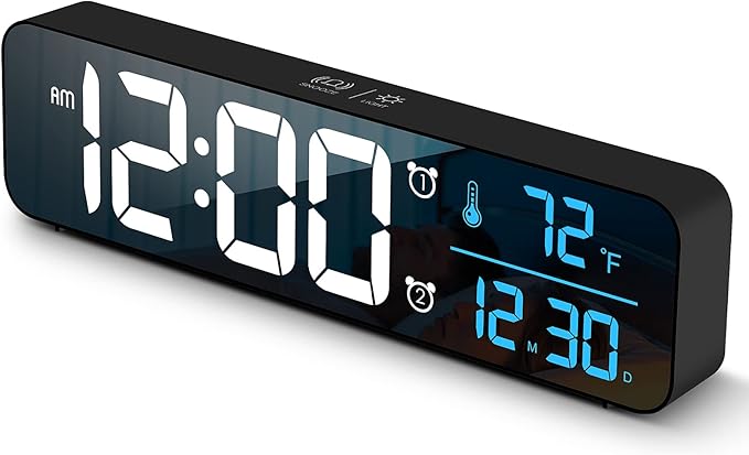 Hournor Digital Clock for Bedroom, Digital Wall Clock for Living Room Decor, Desk Table Clocks, Digital Clock Large Display, Bedroom Smart Alarm Clock for Office Blue
