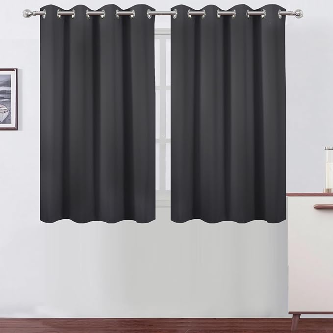 LEMOMO Dark Grey Thermal Blackout Curtains/52 x 45 Inch/Set of 2 Panels Room