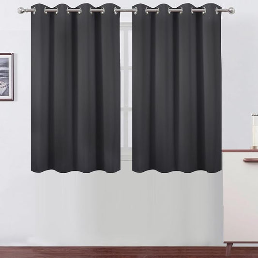 LEMOMO Dark Grey Thermal Blackout Curtains/52 x 45 Inch/Set of 2 Panels Room