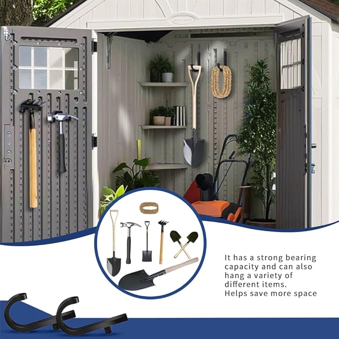 6Pcs Storage Shed Hooks, J/U/V Shapes Heavy Duty ABS Tool Organizers for Ladders, Garden Rakes & Bulk Tools, Compatible with Most Outdoor Storage Sheds