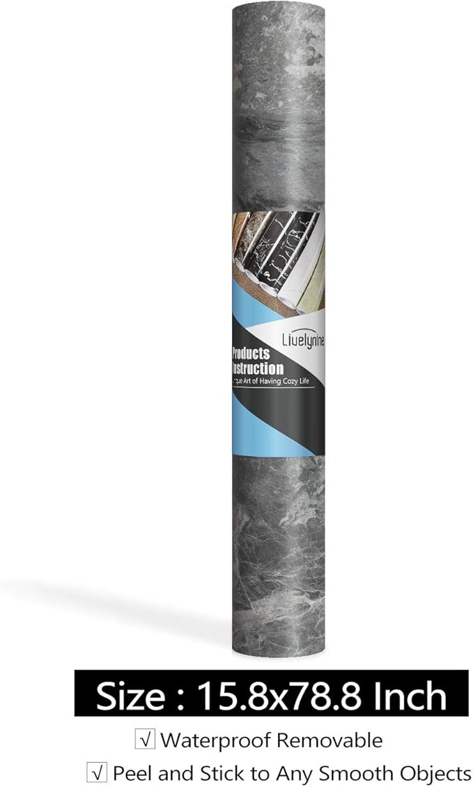 Livelynine Charcoal Concrete Wallpaper Peel and Stick Grey Contact Paper