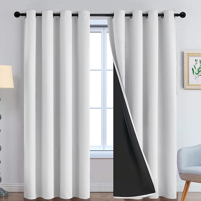 Yakamok 100% Blackout Curtains 90 Inches Long, 2 Thick Layers Heat and Full