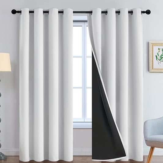 Yakamok 100% Blackout Curtains 90 Inches Long, 2 Thick Layers Heat and Full