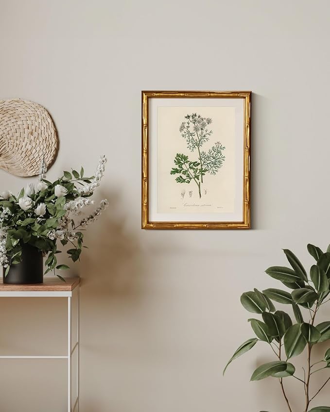 InSimSea Gold Bamboo Framed Canvas Wall Art, Plants Fern Botanical Paintings