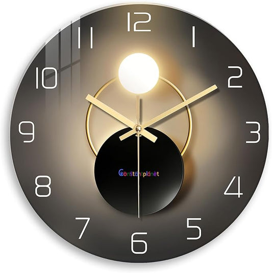 Black and Gold Wall Clock for Kitchen Glass Decorative Wall Clocks Battery