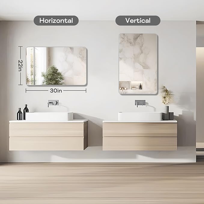 Silver Framed Bathroom Mirror, Brushed Nickel Rounded Corner Rectangle Wall