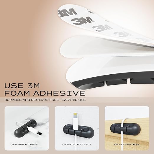 USB Cable Organizer Clips Cord Holder,6 Packs (7-Slots) Black Self Adhesive Desk Cord Cable Management