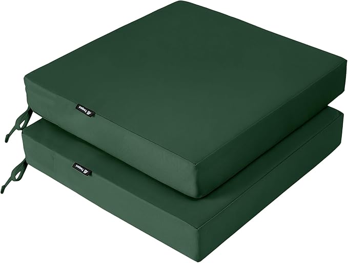 Favoyard Patio Chair Cushions 18 x 18 x 3 Inch Waterproof Outdoor Seat Cushions for Patio Furniture 3-Year Color Fastness Garden Sofa Couch Chair Pads with Handle & Adjustable Straps Set of 2, Green
