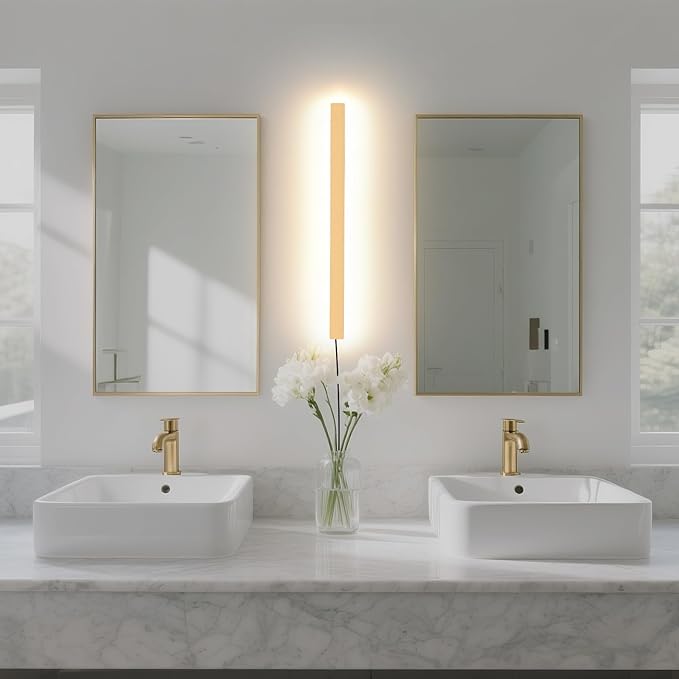 KELUOLY Modern Plug in Wall Sconces, 23.6 inch Frosted Gold LED Long Wall Lights