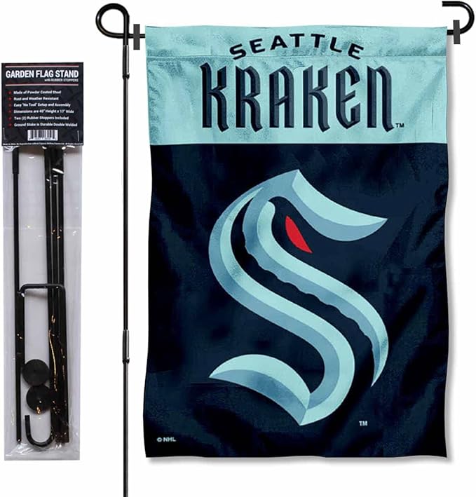 WinCraft Seattle Kraken Garden Flag and Pole Stand Holder
