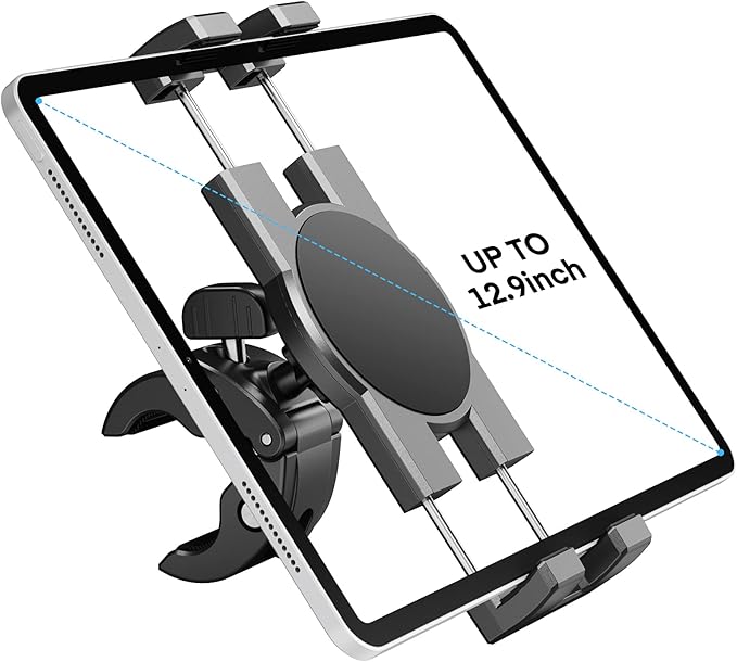 KDD Spin Bike Tablet Holder Mount, Phone iPad Holder Stand Exercise Bike Handlebar Mount for Stationary Bicycle, Treadmill, Microphone Stand, Fit for iPad Pro 12.9, Galaxy Tabs, iPhone(4.7-13”)