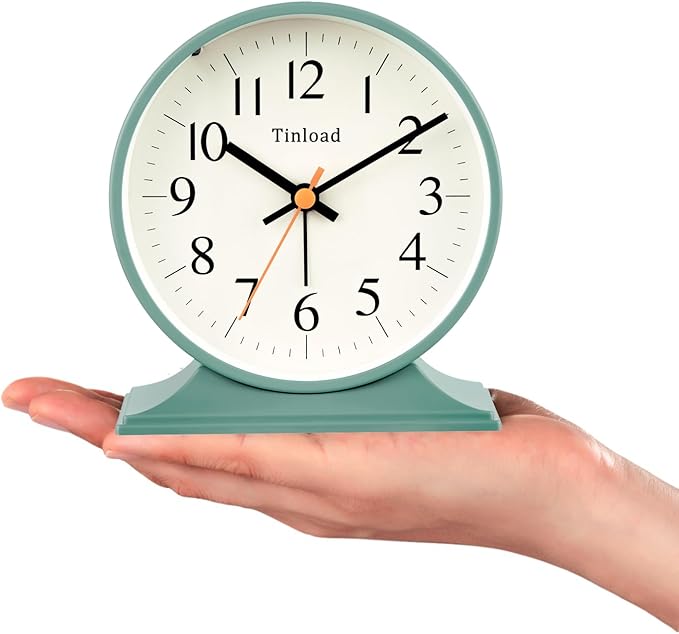 4.5"Retro Analog Alarm Clock,Vintage decor , Super Silent Non Ticking Small Clock with Manual Light, Snooze, Battery Operated, for Bedroom, Living Room, Office,Nightstand, Bedside, Desk ,Table(Green)