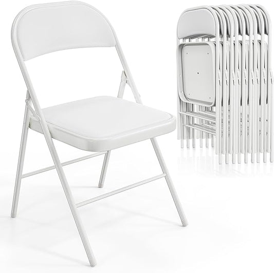 VINGLI 10 Pack Folding Chairs with Padded Seats, Metal Frame with Pu Leather Seat & Back, Capacity 350 lbs, White