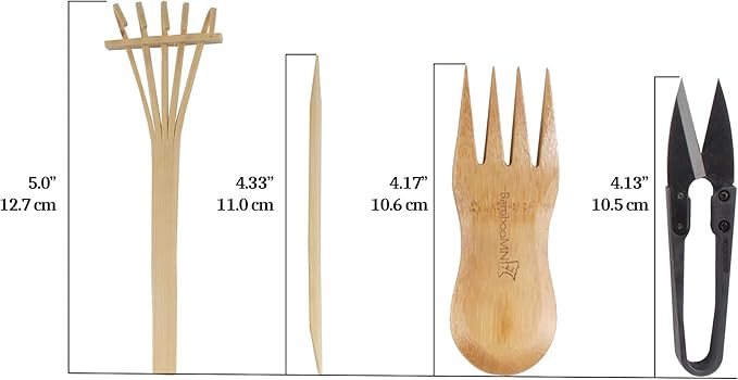 BambooMN Bonsai Tree Pruning Trimming Starter Tool Kit - Leaf Trimmers, and Bamboo Rake - 10 Sets