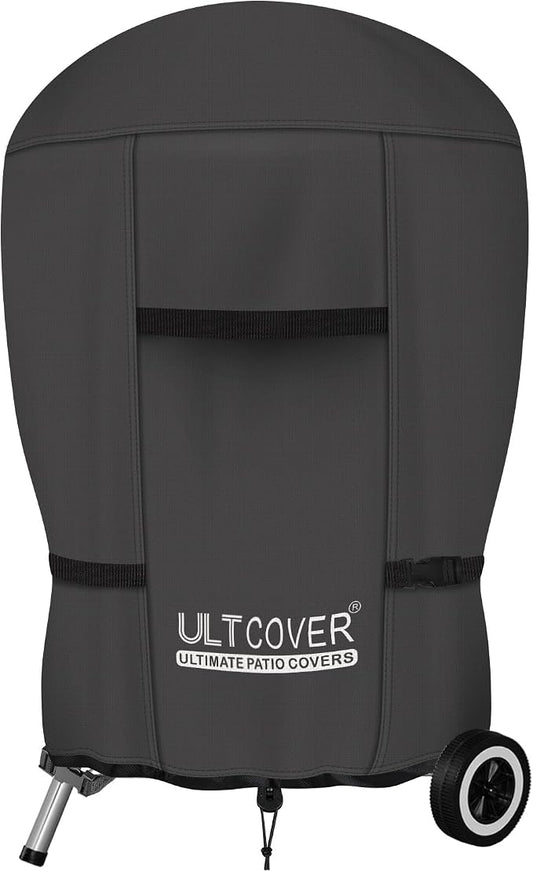 ULTCOVER Outdoor Waterproof Charcoal Kettle Grill Cover for Most 22 inch Round Smoker Size Up to 28” Dia x 35” H, Black