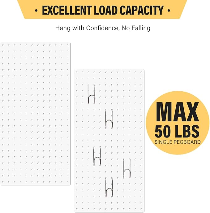 DEWEL Peg Board, 23" x 12" Peg Board Tool Organizer Panel Set, 2 Pack Metal Pegboard Panels with Accessories, Heavy Duty Pegboard for Walls Home, Garage, Office, Craft Room, Kitchen（2pcs white）