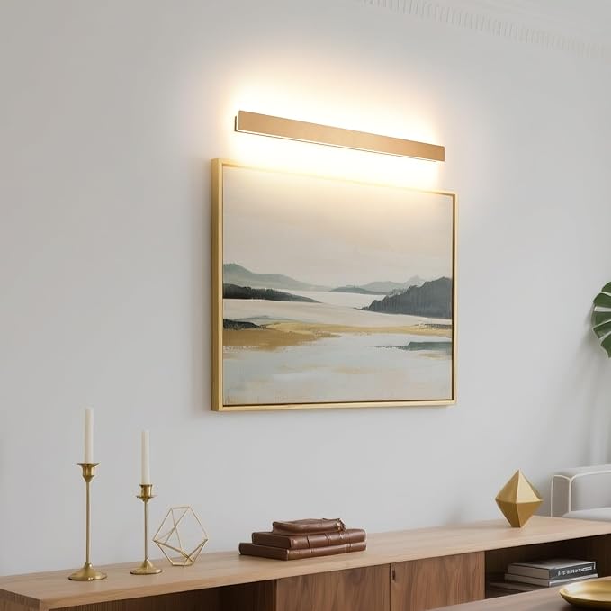 KELUOLY Modern Plug in Wall Sconces, 23.6 inch Frosted Gold LED Long Wall Lights