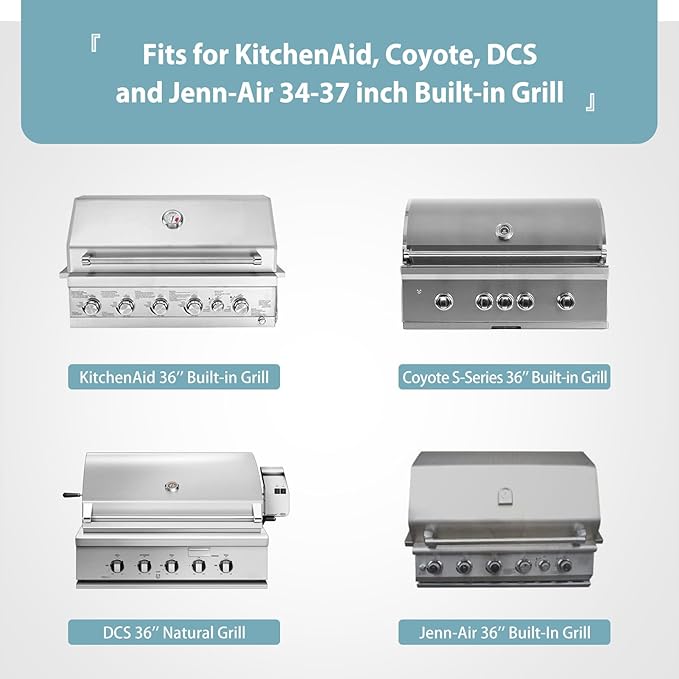 SHINESTAR 38 Inch Built-in Grill Cover for DCS, 600D Heavy Duty Waterproof Island Grill Top Cover with Vents & Click-Close Straps, Windproof BBQ Cover for Jenn-Air, KitchenAid, and Lynx