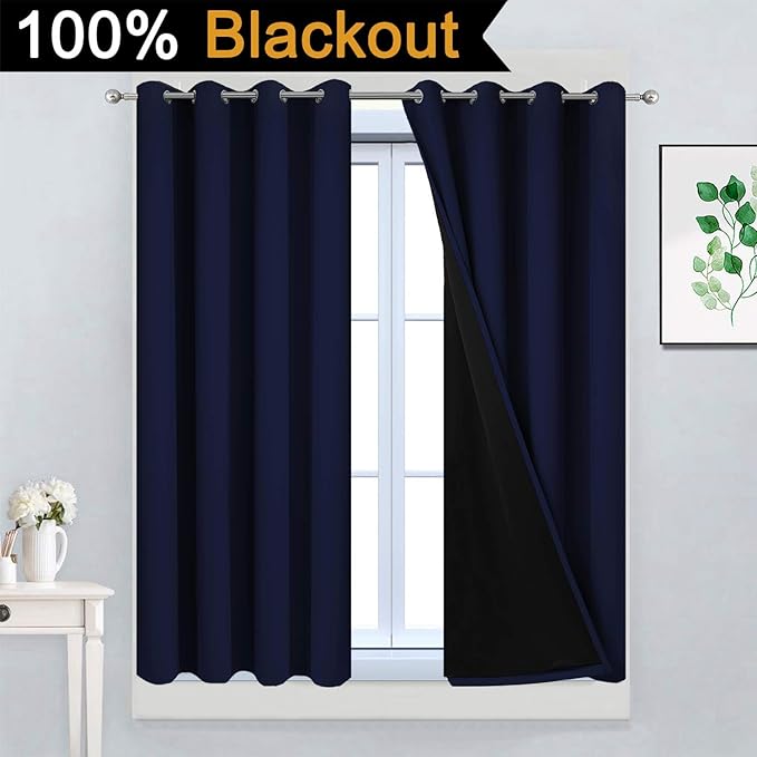 Yakamok 100% Blackout Curtains 45 Inches Long, 2 Thick Layers Total Blackout