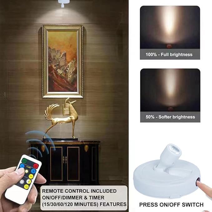 HAMVIDNE Wireless LED Spotlight, Battery Operated Picture Lights, Indoor Uplight