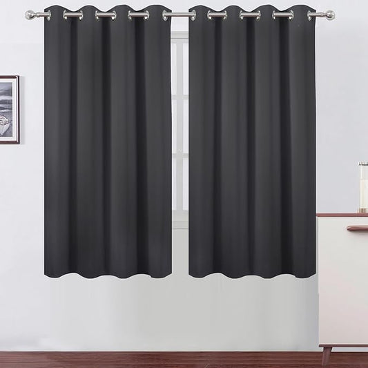 LEMOMO Dark Grey Blackout Curtains 66 x 63 Inch Length/Set of 2 Curtain