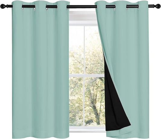 NICETOWN Aqua Blue 100% Blackout Curtains 45 inches Long, 2 Thick Layers