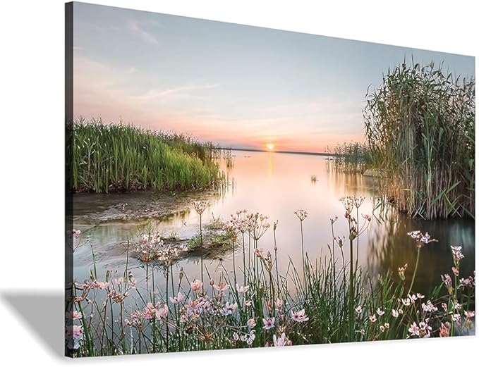 lake pictures wall decor artwork: scenic canvas wall art lake scene artwork nature scenery painting - sunset landscape prints for bedroom house 16"x11"