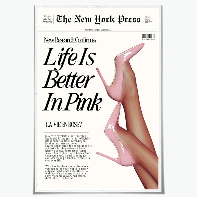 Trendy Baby Pink Poster 70s Canvas Prints The New York Press Wall Art Life Is