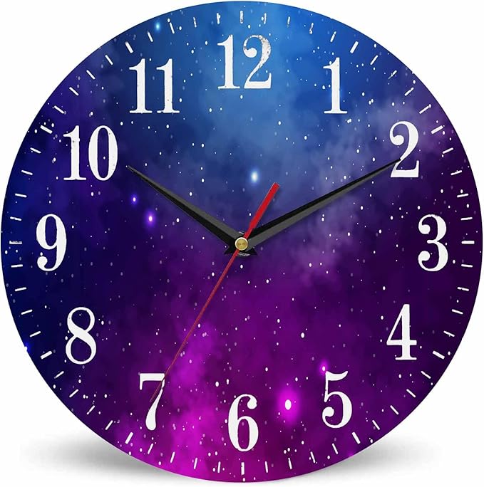 Mxocom Colourfull Sky Wall Clock Blue Purple Nebula White Colour Star 10 Inch