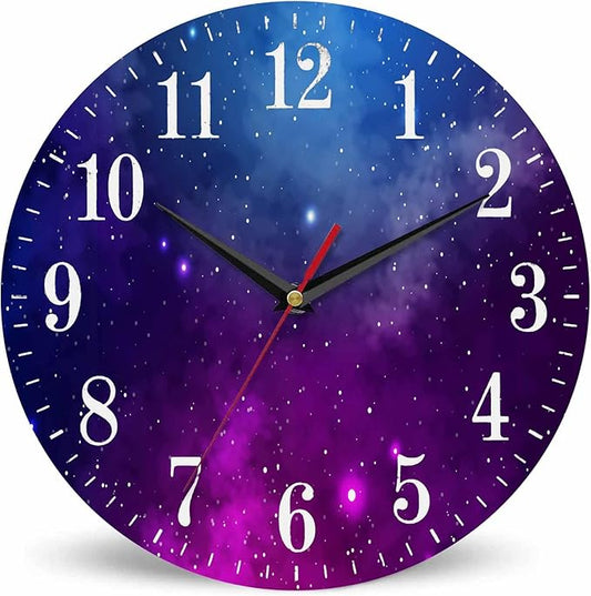 Mxocom Colourfull Sky Wall Clock Blue Purple Nebula White Colour Star 10 Inch