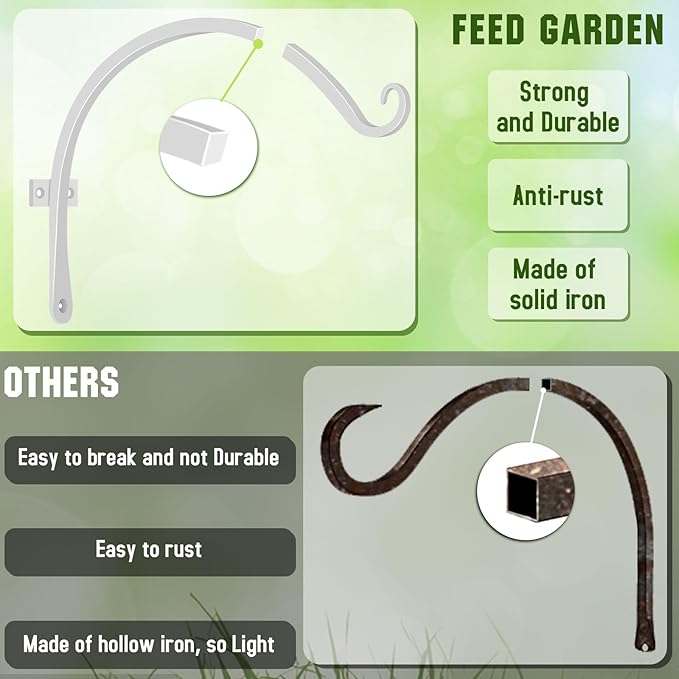 FEED GARDEN 2 Pack 12 Inch Hanging Plant Bracket Wall Hooks Decorative Plant