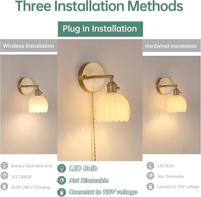 Shenmoyl Plug in Wall Sconce, 2 Pack