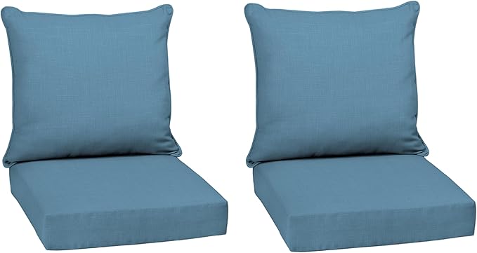 Arden Outdoor Deep Seat Cushion Set (2-Pack), 24 in x 24 in, Weather-Proof, Rain-Proof, Fade Resistant Patio Cushion for Chair, Sofa, and Couch French Blue Texture
