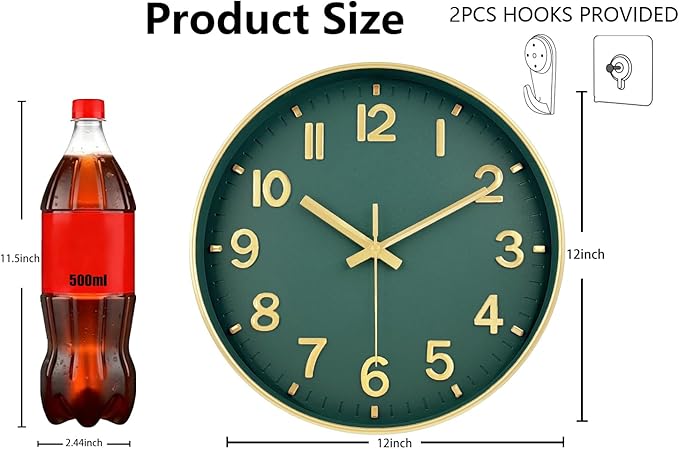 Wall Clocks Battery Operated, 12 Inch Non Ticking Digital Wall Clock, Silent
