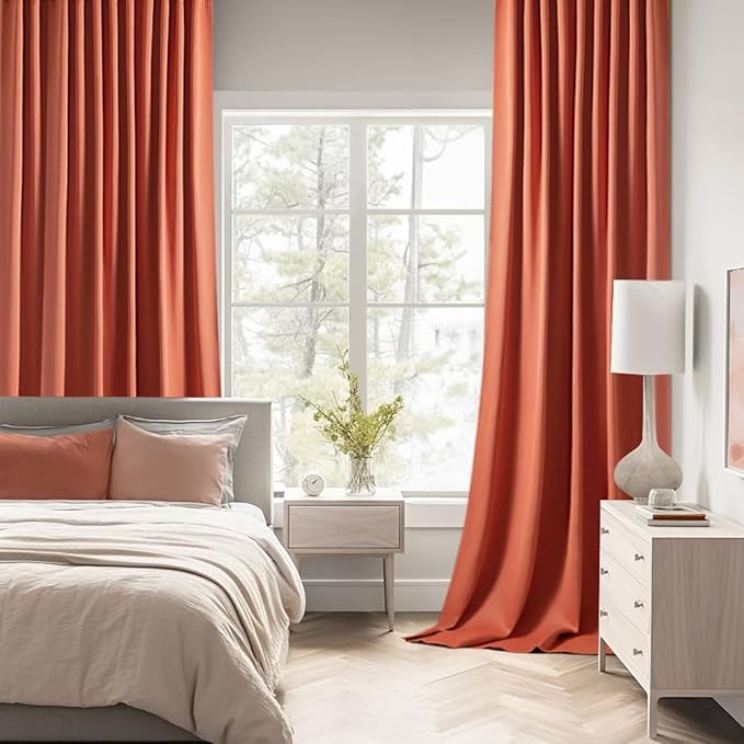 MIULEE Back Tab Burnt Orange Blackout Curtains 120 Inch Long 2 Panels Set