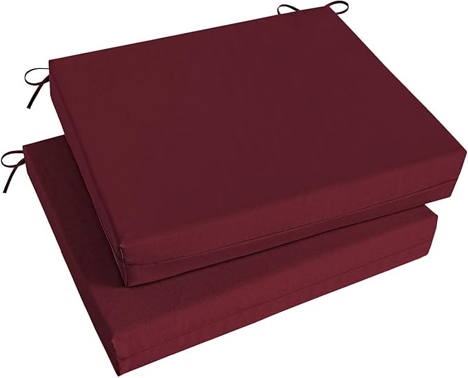 Basic Beyond Outdoor Chair Cushions Set of 2, Square Corner Outdoor Cushions for Patio Furniture, Water Resistant Patio Chair Cushions with 2 Ties, 18.5x16x3, Burgundy