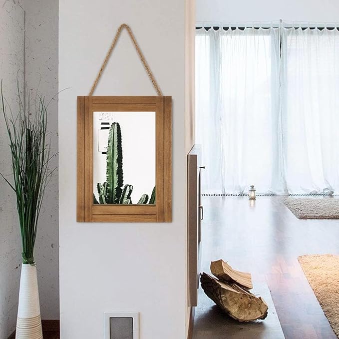 Rectangle Wall Mirror for Bathroom, Distressed White Wood Decor