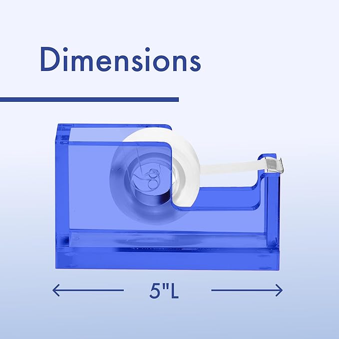 OfficeGoods Acrylic Tape Dispenser – Modern Desk Organizer for Office Supplies – Heavy Duty Refillable Tape Holder for Home and School Crafting – Stylish Desktop Accessory for Gift Wrapping, Blue