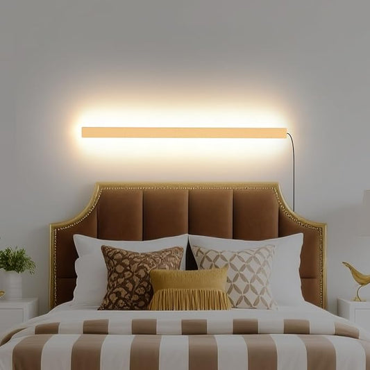 KELUOLY Modern Plug in Wall Lights, 31.4 inch Frosted Gold LED Long Wall Sconce