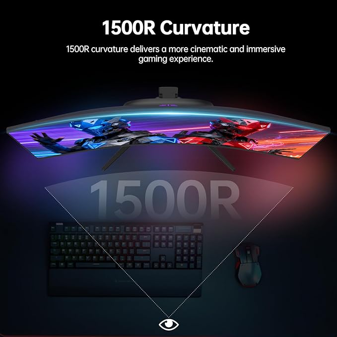 KTC 32 Inch Curved Gaming Monitor, 2K 180Hz Computer Monitor, Up to 185Hz, QHD 1500R PC Monitor 1ms with Adaptive Sync, DisplayPort/HDMI/USB, VESA Wall Mount, Tilt Adjustable, H32S5